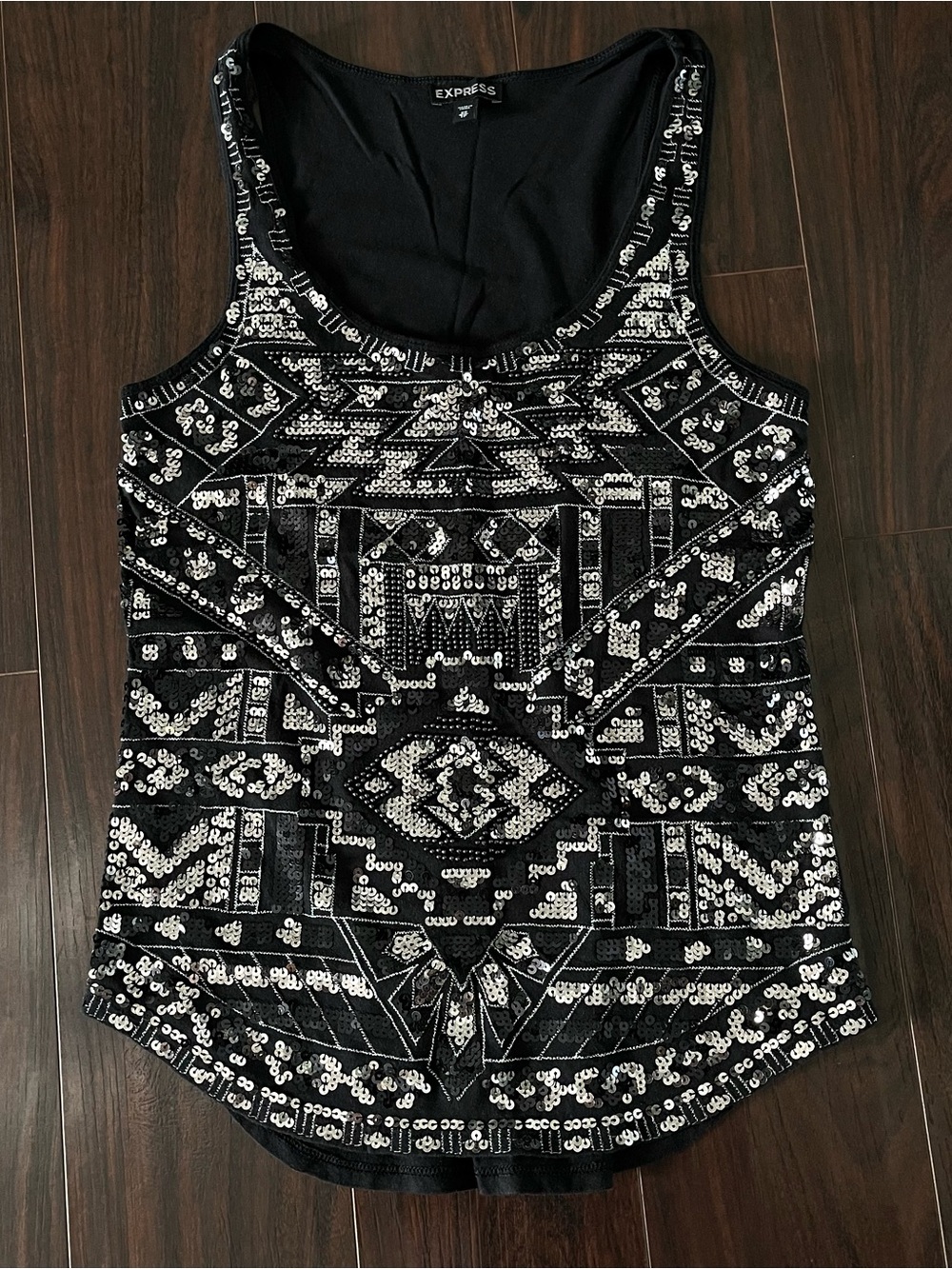 Express Black Tank Top with Silver Sequin Pattern